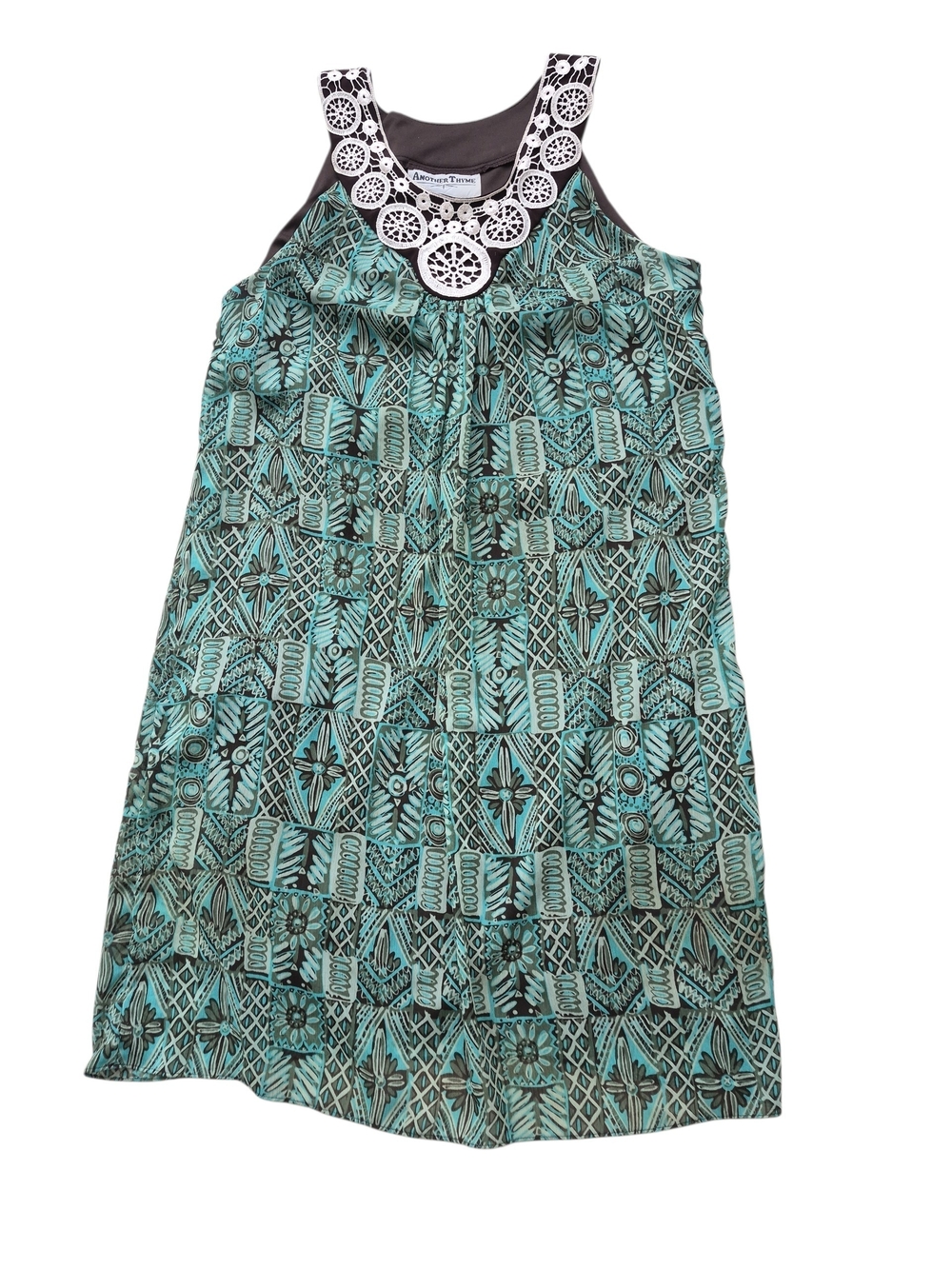 Sleeveless Turquoise Patterned Maxi Dress with Crochet Neckline